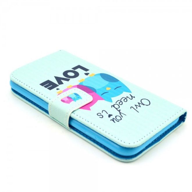 iPhone 6/6S Schickes Leder Case mit Eulen und Schriftzug Owl you need is love