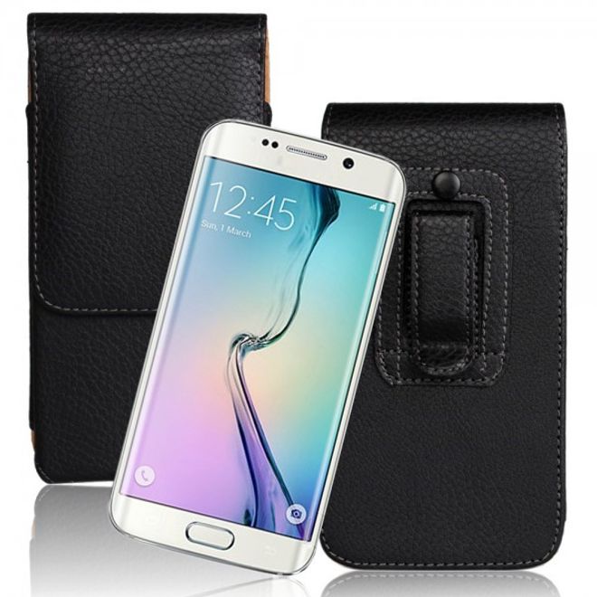 Galaxy S6 Edge Leder Beutel vertikal mit Gurthalterung und Litchitextur