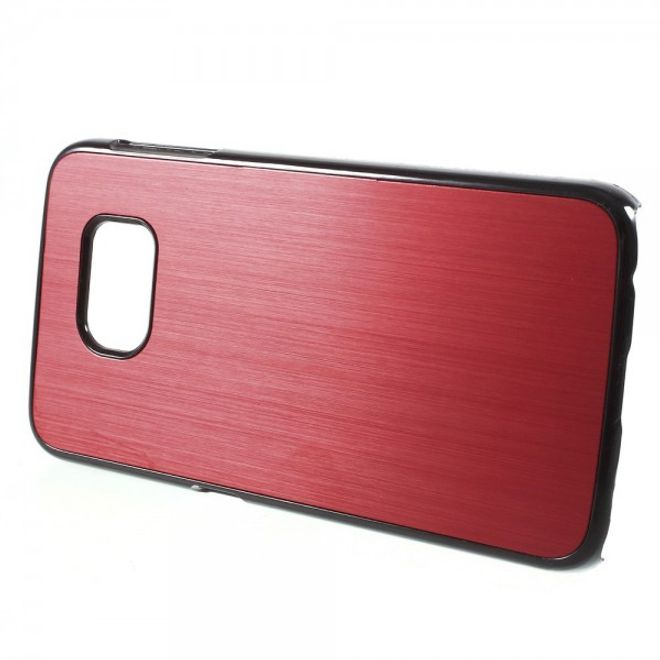 Galaxy S6 Edge Plastik Case mit gebürstetem Aluminium Look - rot