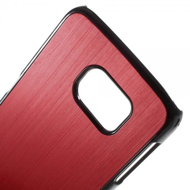 Galaxy S6 Edge Plastik Case mit gebürstetem Aluminium Look - rot