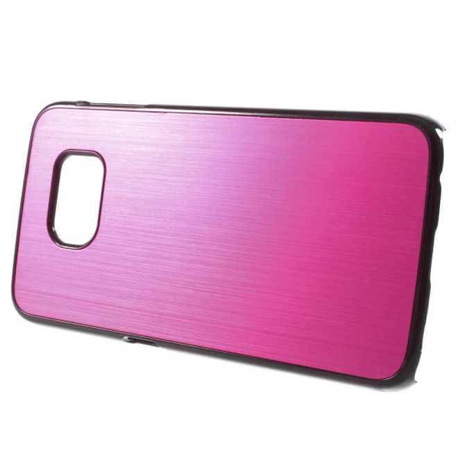Galaxy S6 Edge Plastik Case mit gebürstetem Aluminium Look - rosa