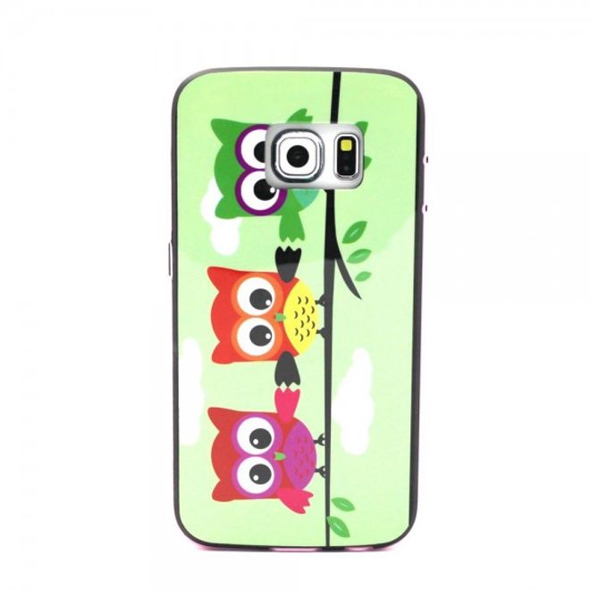 Galaxy S6 Edge Zweiteiliges, teils elastisches Plastik Case mit Eulen auf Ast