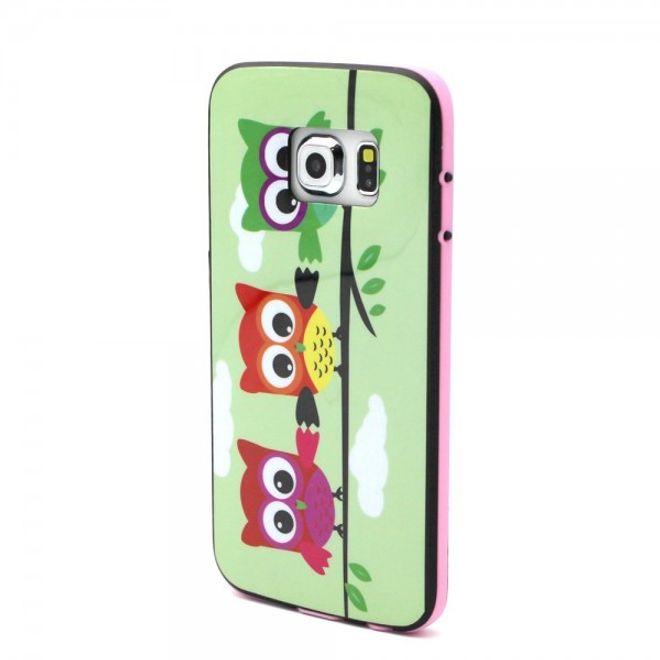 Galaxy S6 Edge Zweiteiliges, teils elastisches Plastik Case mit Eulen auf Ast
