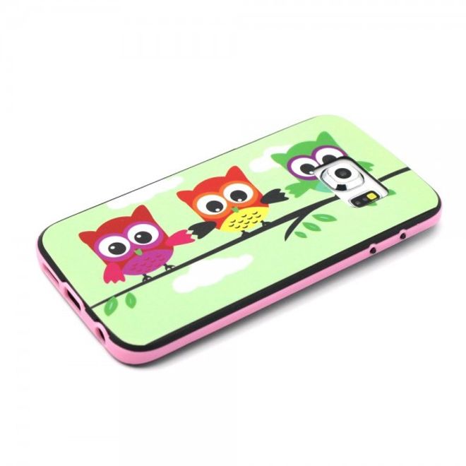 Galaxy S6 Edge Zweiteiliges, teils elastisches Plastik Case mit Eulen auf Ast