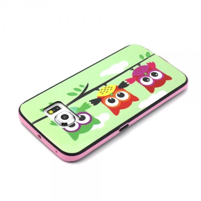 Galaxy S6 Edge Zweiteiliges, teils elastisches Plastik Case mit Eulen auf Ast