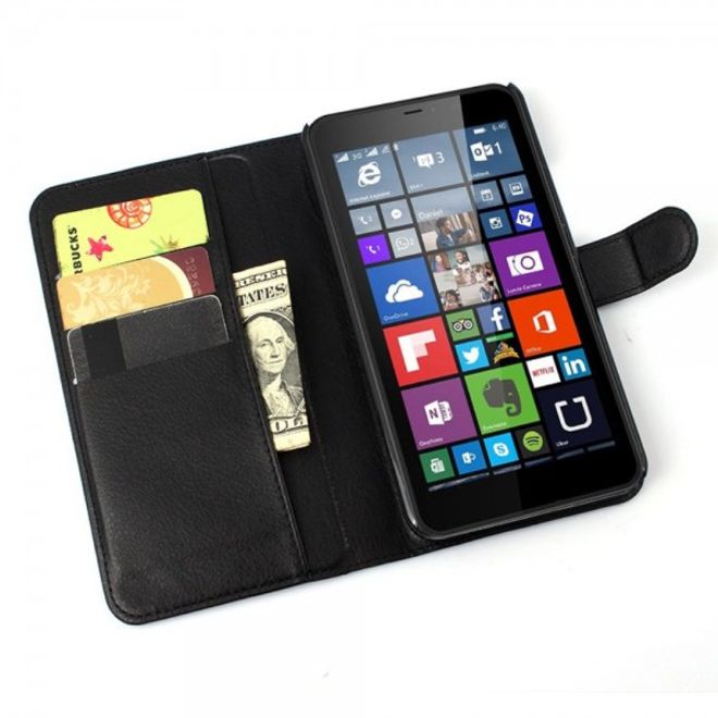 Microsoft Lumia 640 XL/640 XL Dual Modisches Leder Case mit Litchimuster - schwarz