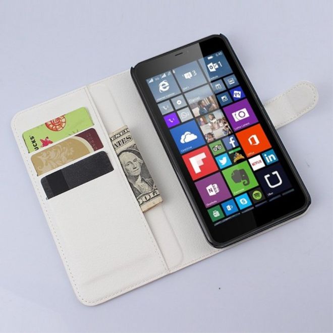 Microsoft Lumia 640 XL/640 XL Dual Modisches Leder Case mit Litchimuster - weiss