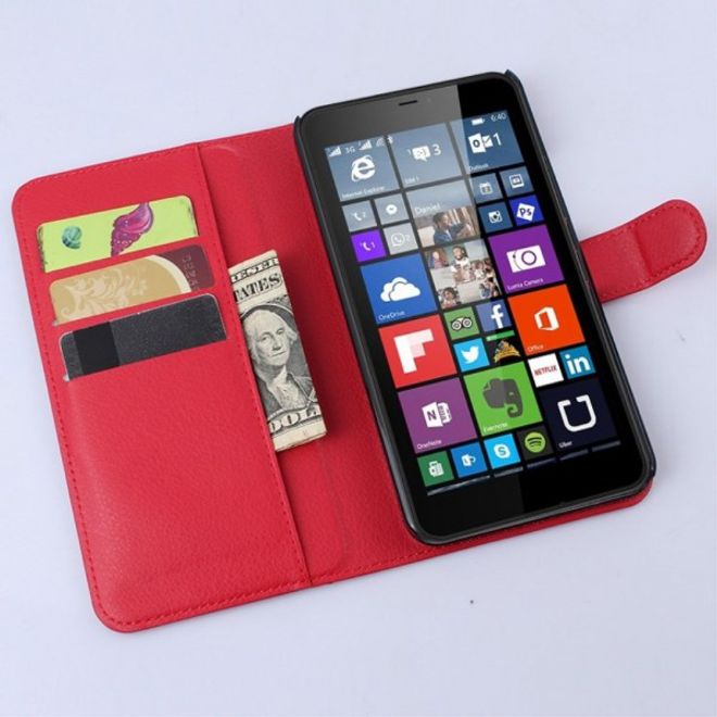 Microsoft Lumia 640 XL/640 XL Dual Modisches Leder Case mit Litchimuster - rot