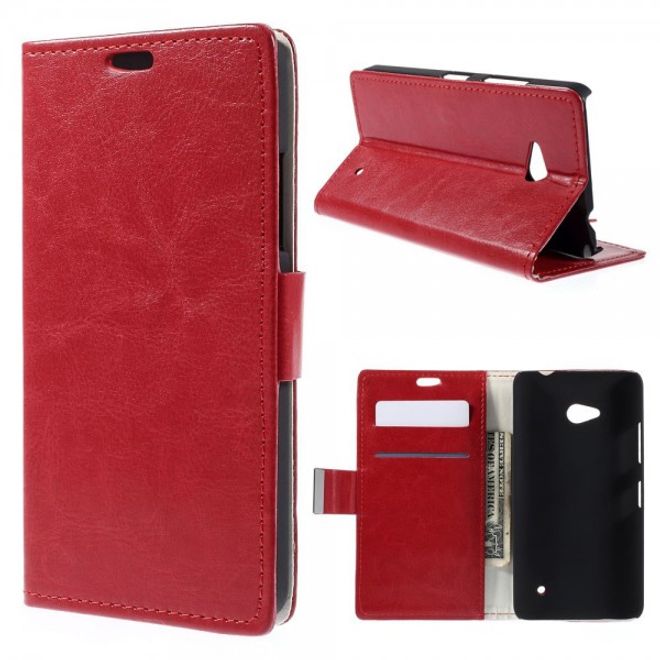 Microsoft Lumia 640/640 Dual Crazy Horse Leder Case mit Kreditkartenslots - rot