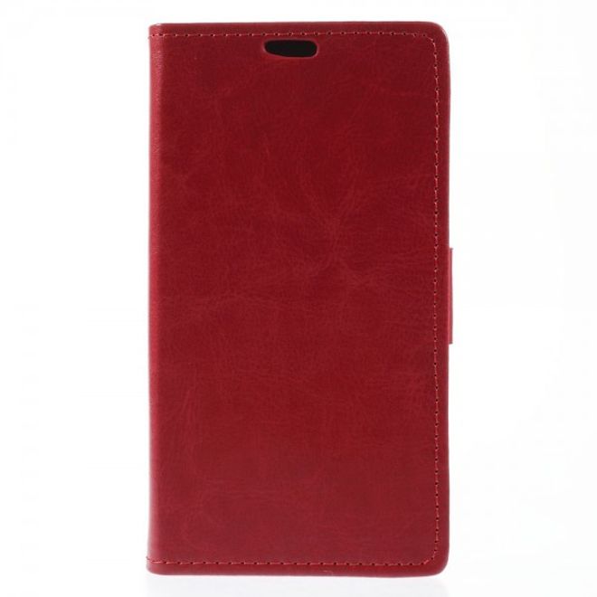 Microsoft Lumia 640/640 Dual Crazy Horse Leder Case mit Kreditkartenslots - rot