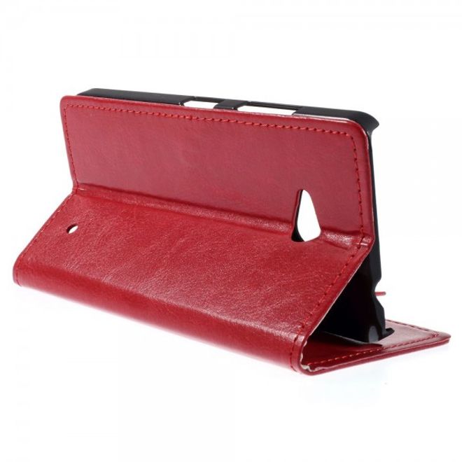 Microsoft Lumia 640/640 Dual Crazy Horse Leder Case mit Kreditkartenslots - rot