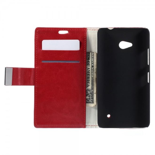 Microsoft Lumia 640/640 Dual Crazy Horse Leder Case mit Kreditkartenslots - rot