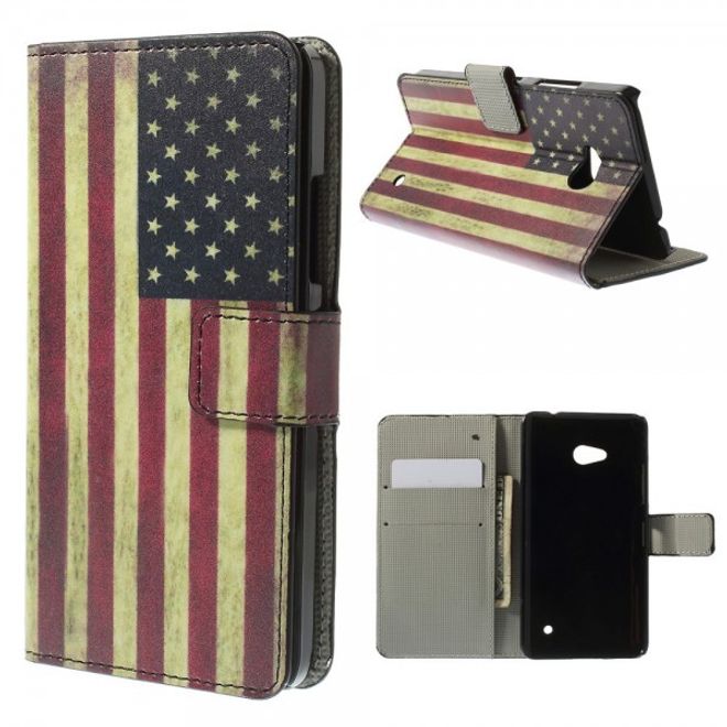 Microsoft Lumia 640/640 Dual Leder Case mit USA Flagge retro-style