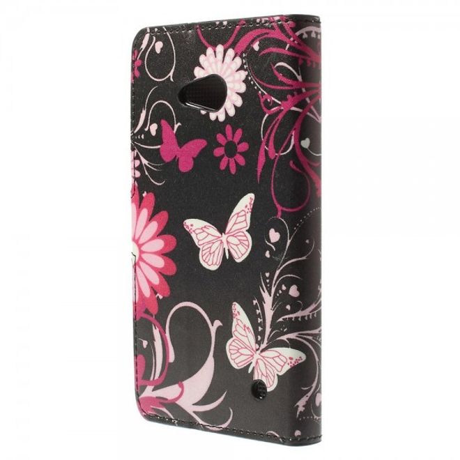 Microsoft Lumia 640/640 Dual Leder Case mit Schmetterlingen und Blumen - schwarz