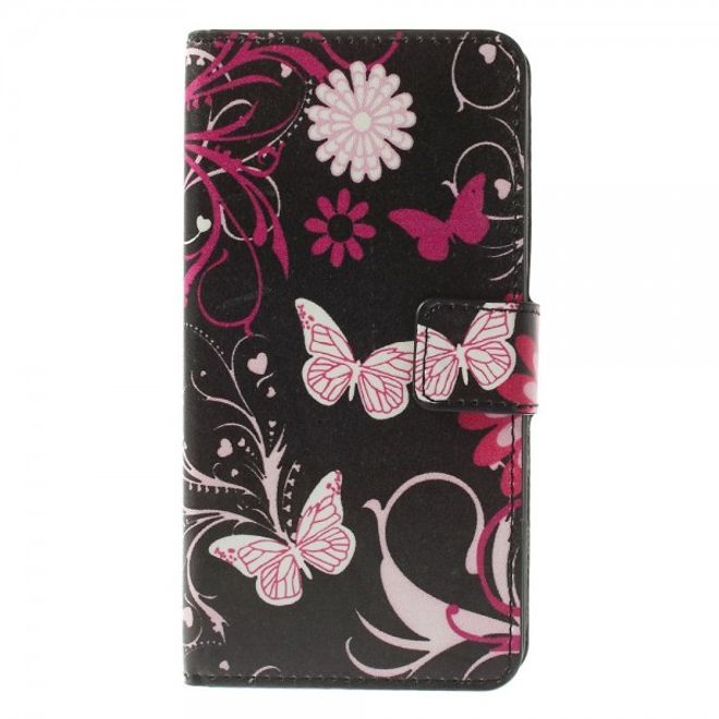 Microsoft Lumia 640/640 Dual Leder Case mit Schmetterlingen und Blumen - schwarz