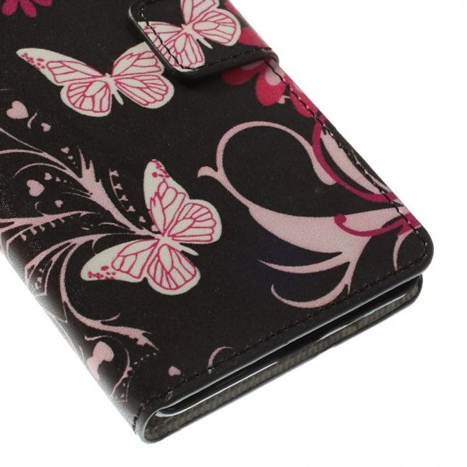 Microsoft Lumia 640/640 Dual Leder Case mit Schmetterlingen und Blumen - schwarz