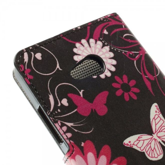 Microsoft Lumia 640/640 Dual Leder Case mit Schmetterlingen und Blumen - schwarz