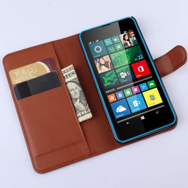 Microsoft Lumia 640/640 Dual Modisches Leder Case mit Litchimuster - braun