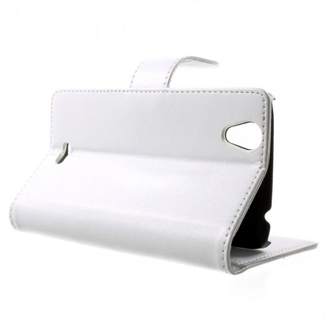 Wiko Birdy Elegantes Leder Flip Case mit Standfunktion - weiss