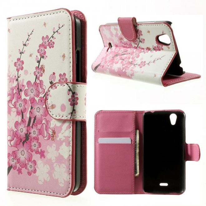 Wiko Birdy Leder Case mit pinken Blumen