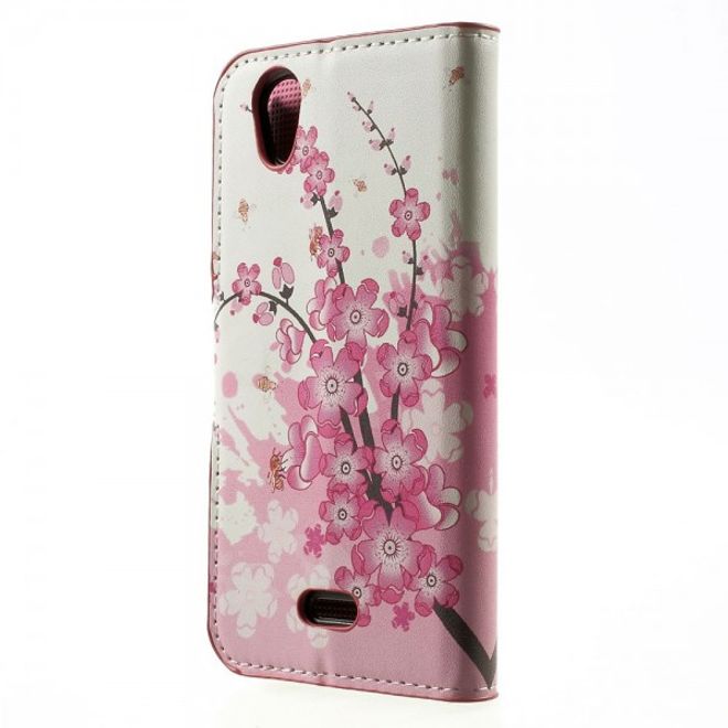Wiko Birdy Leder Case mit pinken Blumen