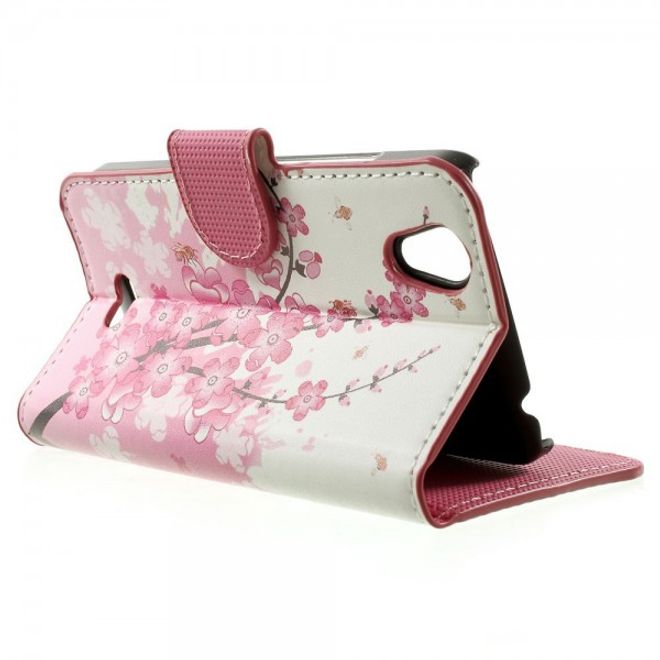 Wiko Birdy Leder Case mit pinken Blumen