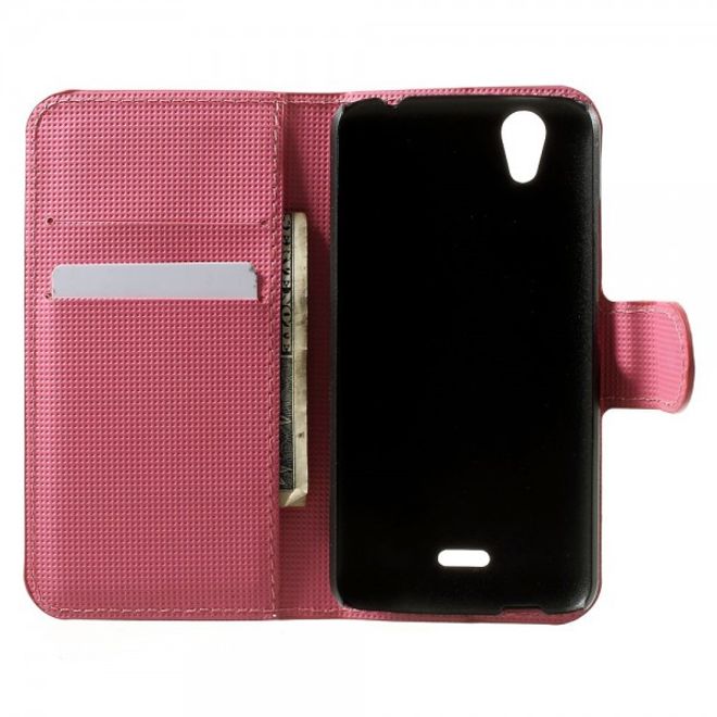 Wiko Birdy Leder Case mit pinken Blumen