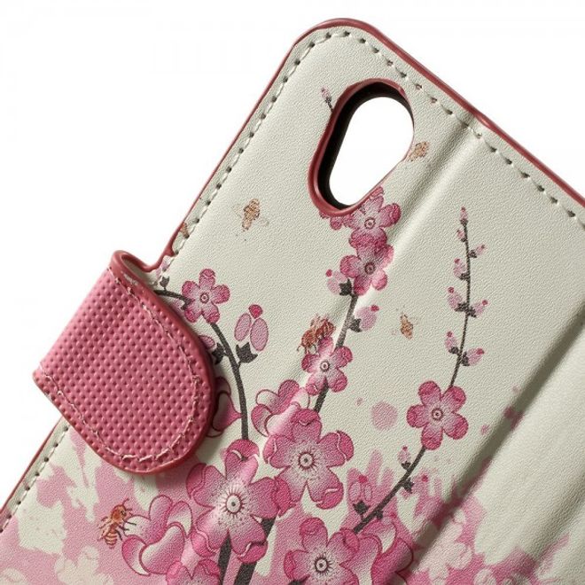 Wiko Birdy Leder Case mit pinken Blumen