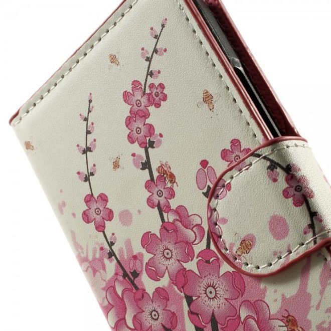 Wiko Birdy Leder Case mit pinken Blumen