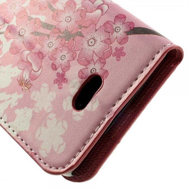 Wiko Birdy Leder Case mit pinken Blumen