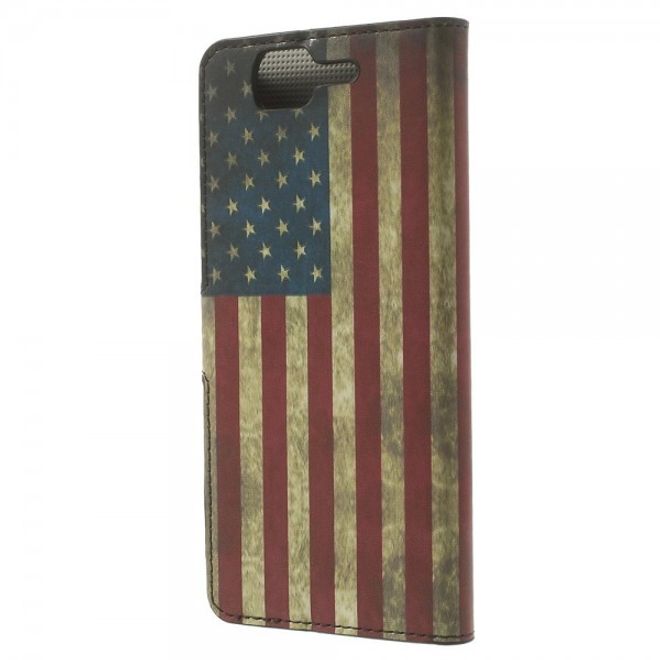 Wiko Highway Magnetisches Leder Case mit USA Flagge retro-style