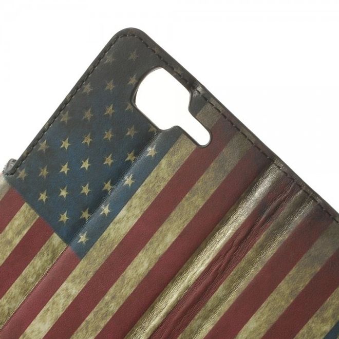 Wiko Highway Magnetisches Leder Case mit USA Flagge retro-style