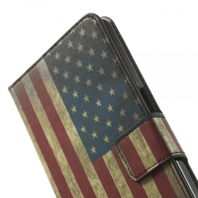 Wiko Highway Magnetisches Leder Case mit USA Flagge retro-style