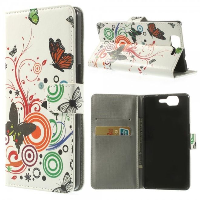 Wiko Highway Magnetisches Leder Case mit Schmetterlingen und Kreisen