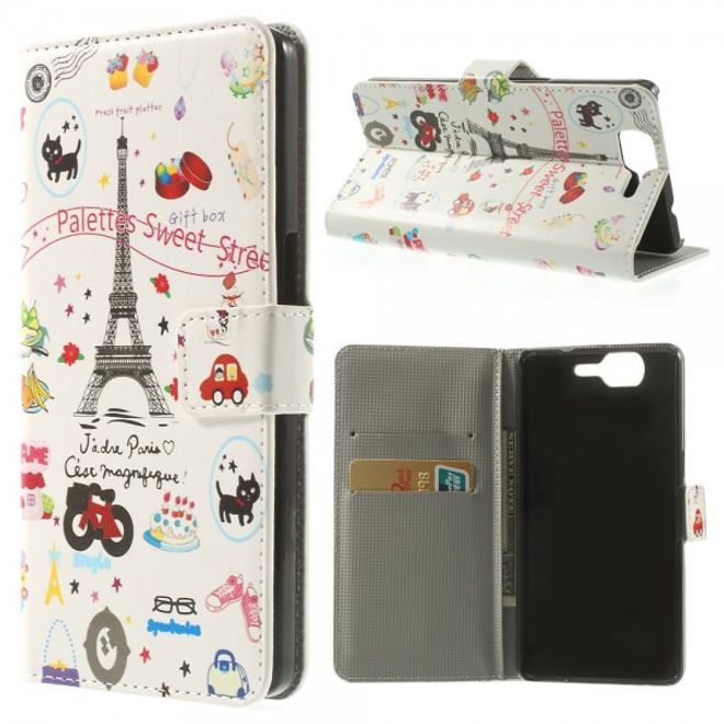 Wiko Highway Magnetisches Leder Case mit Eiffelturm und kleinen Sujets