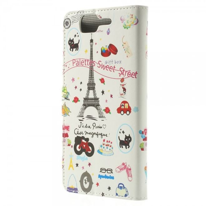Wiko Highway Magnetisches Leder Case mit Eiffelturm und kleinen Sujets