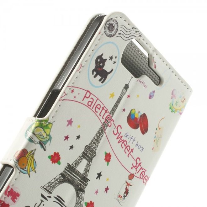 Wiko Highway Magnetisches Leder Case mit Eiffelturm und kleinen Sujets