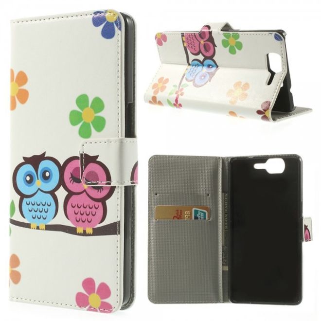 Wiko Highway Magnetisches Leder Case mit verliebtem Eulenpärchen