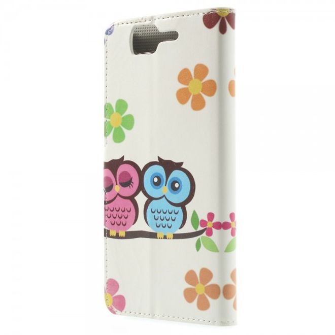Wiko Highway Magnetisches Leder Case mit verliebtem Eulenpärchen