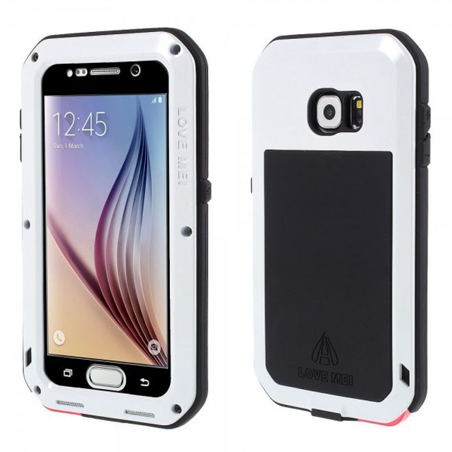 Samsung Galaxy S6 LOVE MEI Ultrarobustes Metall, Silikon und gehärtetes Glas Case - weiss