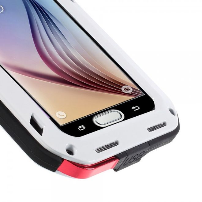 Samsung Galaxy S6 LOVE MEI Ultrarobustes Metall, Silikon und gehärtetes Glas Case - weiss