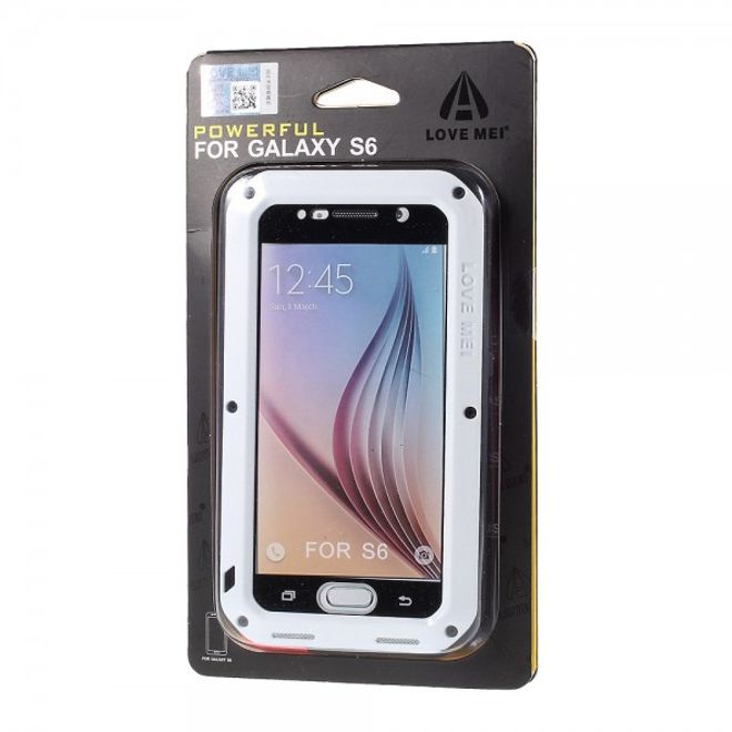 Samsung Galaxy S6 LOVE MEI Ultrarobustes Metall, Silikon und gehärtetes Glas Case - weiss