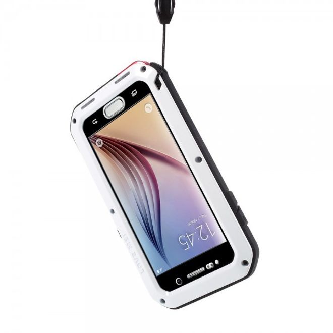 Samsung Galaxy S6 LOVE MEI Ultrarobustes Metall, Silikon und gehärtetes Glas Case - weiss