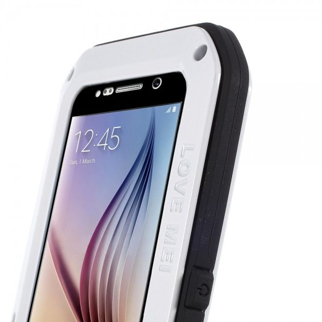 Samsung Galaxy S6 LOVE MEI Ultrarobustes Metall, Silikon und gehärtetes Glas Case - weiss