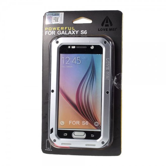 Samsung Galaxy S6 LOVE MEI Ultrarobustes Metall, Silikon und gehärtetes Glas Case - silber