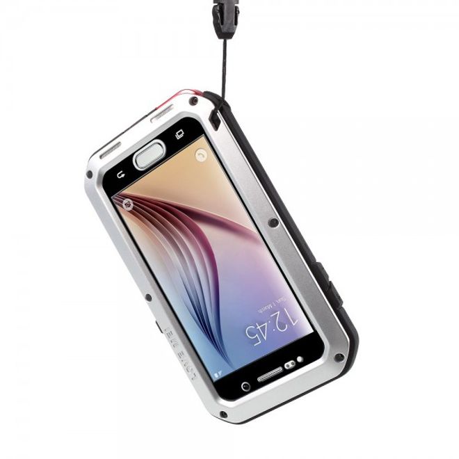 Samsung Galaxy S6 LOVE MEI Ultrarobustes Metall, Silikon und gehärtetes Glas Case - silber
