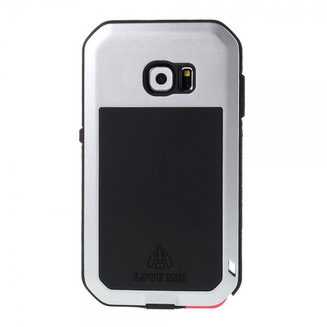 Samsung Galaxy S6 LOVE MEI Ultrarobustes Metall, Silikon und gehärtetes Glas Case - silber