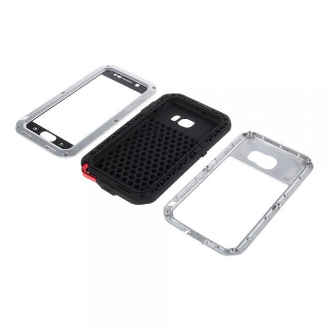 Samsung Galaxy S6 LOVE MEI Ultrarobustes Metall, Silikon und gehärtetes Glas Case - silber