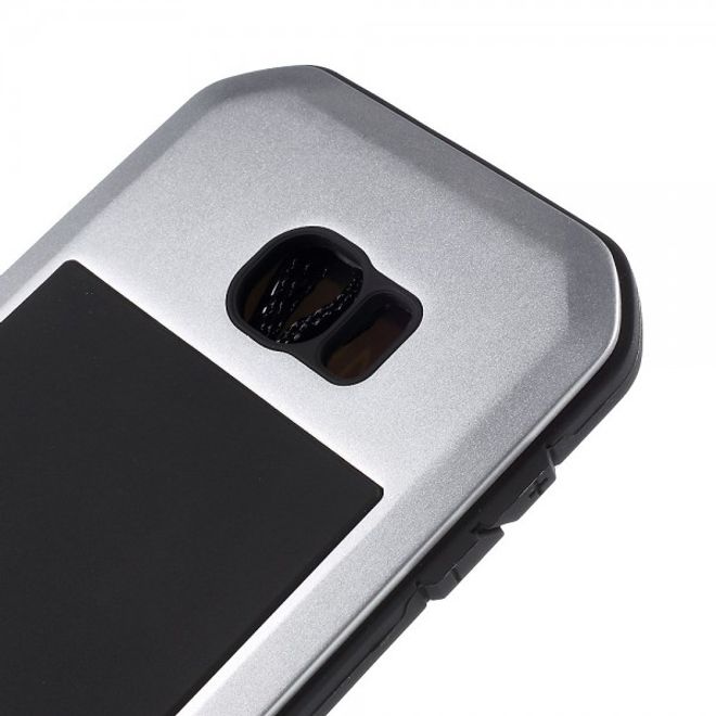 Samsung Galaxy S6 LOVE MEI Ultrarobustes Metall, Silikon und gehärtetes Glas Case - silber