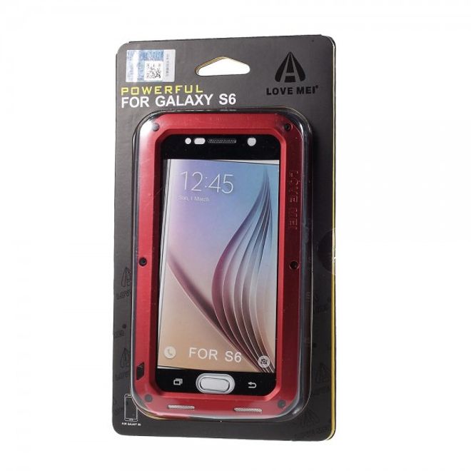 Samsung Galaxy S6 LOVE MEI Ultrarobustes Metall, Silikon und gehärtetes Glas Case - rot